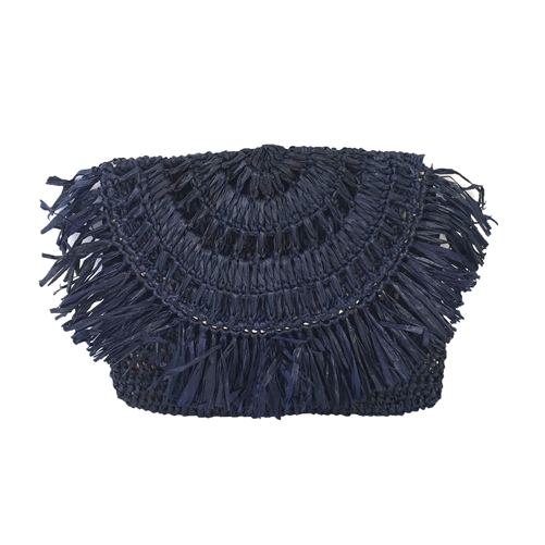 Mia Crochet Raffia Fringe Clutch