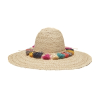 Mar Y Sol Paloma Wide Brim Floppy Sun Hat w Colorful Tassels