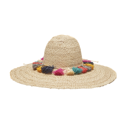 Mar Y Sol Paloma Wide Brim Floppy Sun Hat w Colorful Tassels