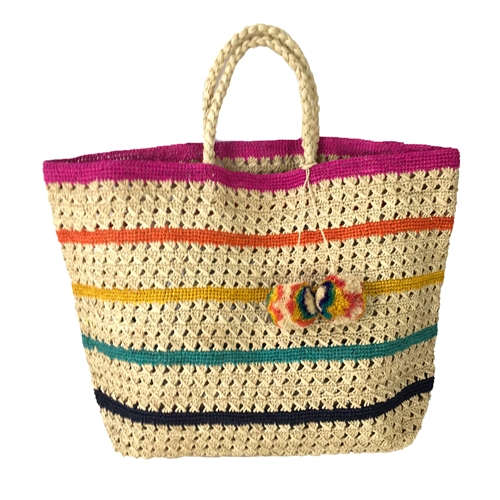 Mar Y Sol Catalina Striped Crocheted Sisal Tote Beach Bag
