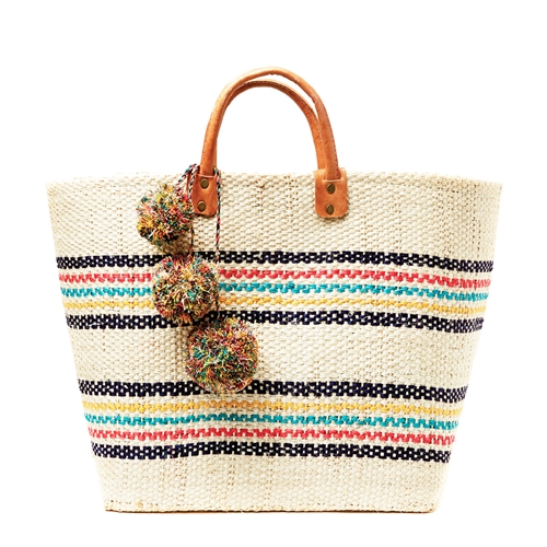 Mar Y Sol Caracas Striped Market Tote Bag Pom Pom