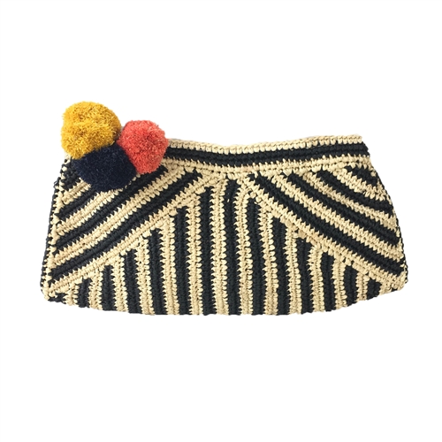 Mar Y Sol Sonia Pom Pom Crochet Raffia Clutch