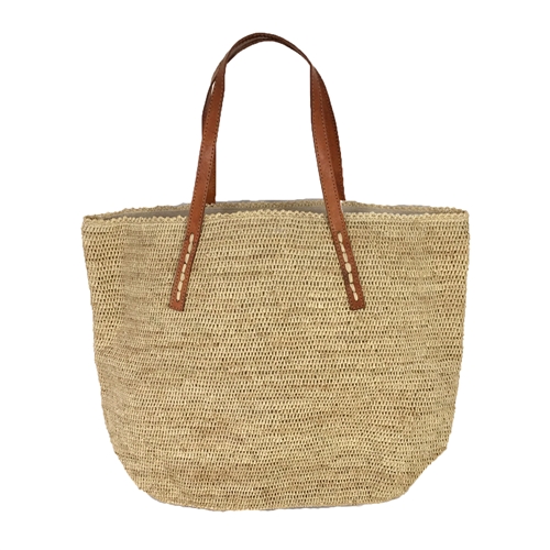 MAR Y SOL Large Raffia Tote, Handcrafted Crocheted Carryall for Women, Sustainable Beach Bag with Leather Handles