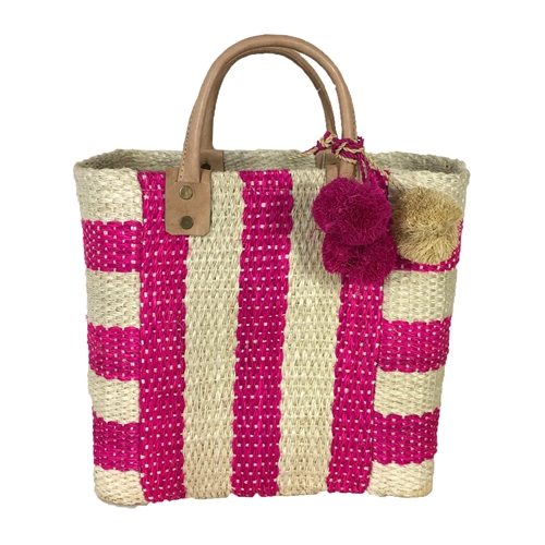 Mar Y Sol Collins Striped Woven Sisal Basket Tote Bag