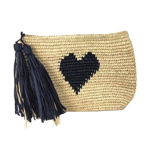 Mar Y Sol Carrie Heart Crochet Raffia Tassel Clutch