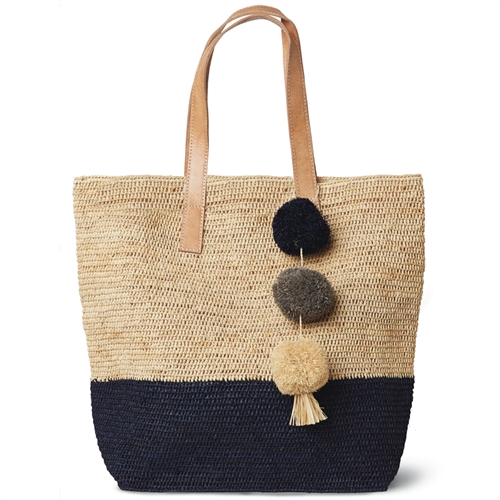 MAR Y SOL Montauk Artisan Raffia Tote, Large Colorblock Carryall for Summer & Beach