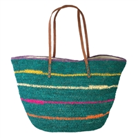 Mar Y Sol Cielo Striped Crocheted Raffia Straw Carryall Tote Bag