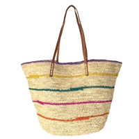 Mar Y Sol Cielo Striped Crocheted Raffia Straw Carryall Tote Bag