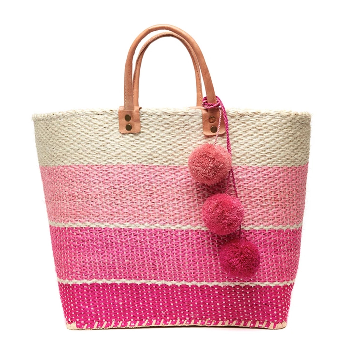 Melanga Straw Tote Bag with Waterfall Pompoms Charm Embellishment
