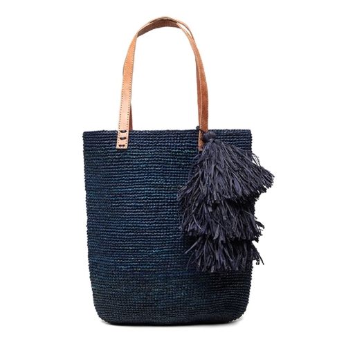 Mar Y Sol Carolina Tassel Crocheted Raffia Slim Tote Bag