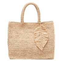 Mar Y Sol Ravenna Palm Leaf Crocheted Raffia Straw Tote Bag