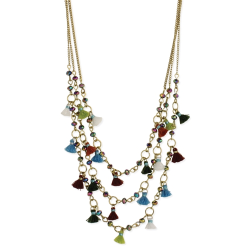 Zad Jewelry Festive Multi Color Tassle 3 Line Necklace