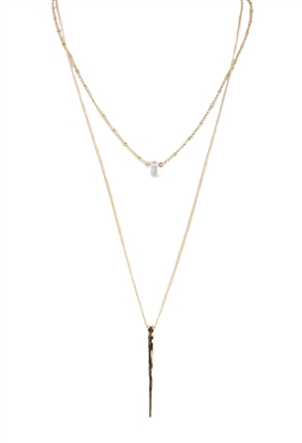 Zad Jewelry Spike & Quartz Crystal Shard Double Layer Necklace