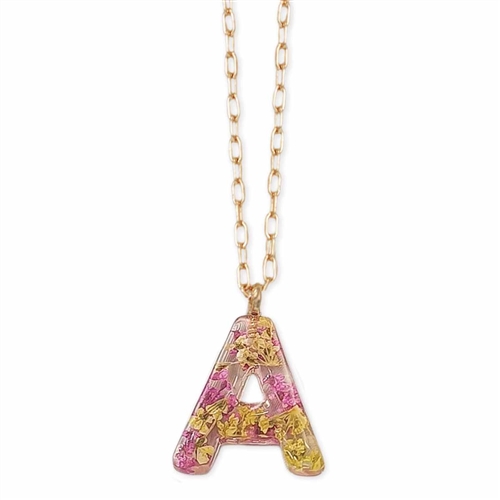 Monogram Hand-Pressed Dried Wildflower Initial Pendant Necklace