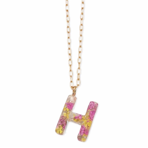 Hand-Pressed Dried Wildflower Initial Pendant Necklace Letter H