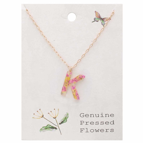Hand-Pressed Dried Wildflower Initial Pendant Necklace Letter K