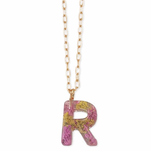 Hand-Pressed Dried Wildflower Initial Pendant Necklace Letter R
