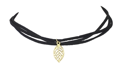 Zad Jewelry Black Suede 3 Layer Choker Necklace w Leaf