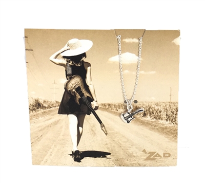 Zad Jewelry 'Rock On' Guitar Mini Pendant Necklace, Silver