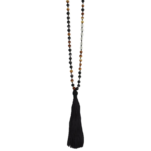Zad Jewelry Esha Stone Beaded Tassel Long Necklace