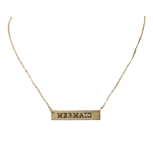Zad Jewelry Mermaid Engraved Bar Pendant Necklace