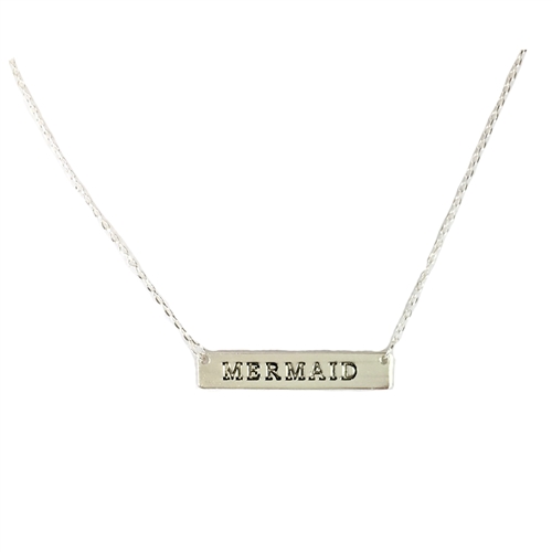 Zad Jewelry Mermaid Engraved Bar Pendant Necklace