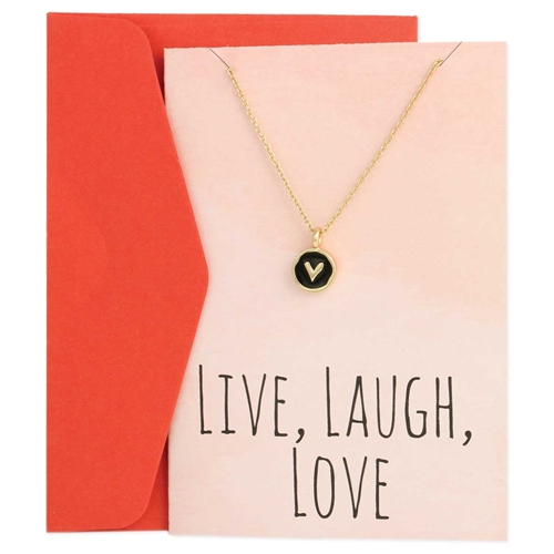 Live Laugh Love Mini Greeting Card & Heart Charm Pendant Necklace Set