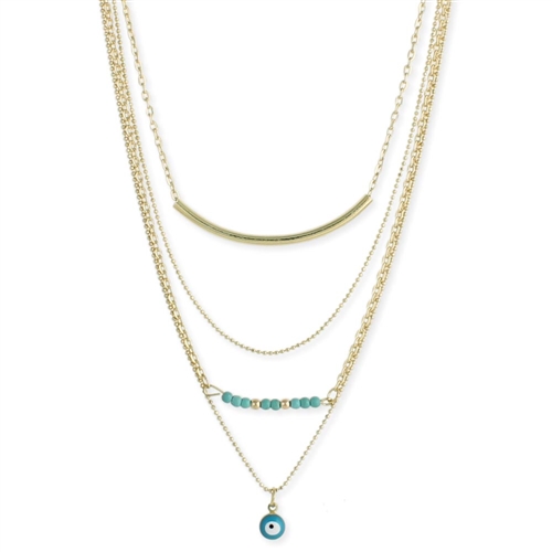 Turquoise Bead Evil Eye 4 Line Layer Necklace