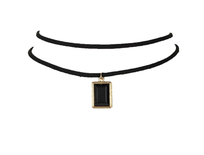 Zad Jewelry Double Layer Choker Necklace w Stone Pendant