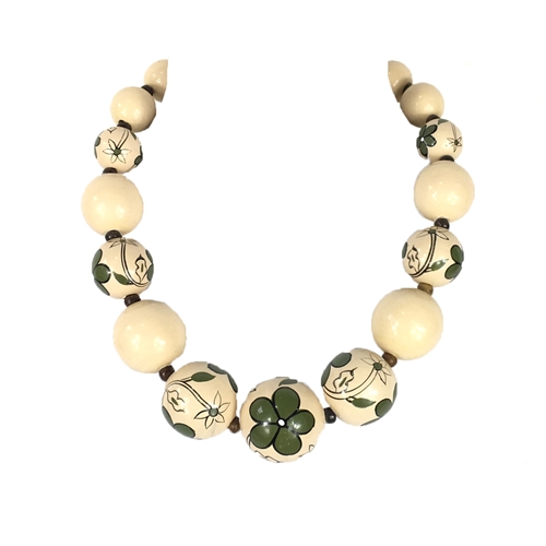 Zad Jewelry Floral Painted Large Wooden Bead Necklace