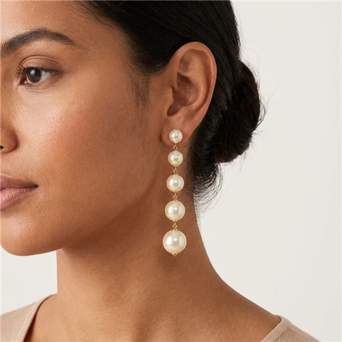 Kate Spade New York long linear drop earrings featuring five graduated ivory glass pearls connected vertically in an elegant 3.5 inch cascading design.