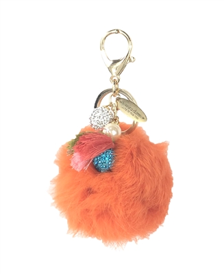 Lenora Dame Fur Pom Pom Purse Charm Keychain FOB