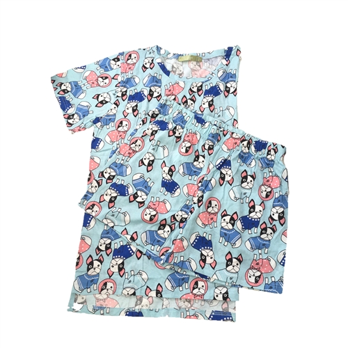 Fashion Junior's Boston Terrier Dogs Pajama Lounge Shorts & Scrub Top Set