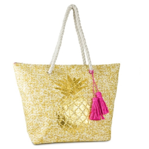 Golden Pineapple Beach Bag Packable Large Tote