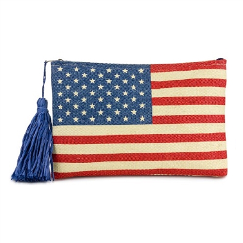 Patriotic American Flag Straw Clutch