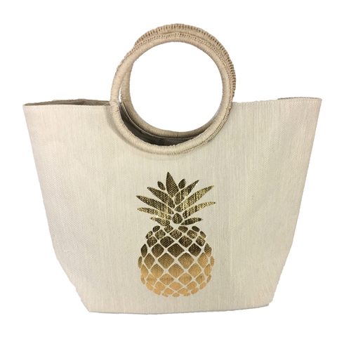 Magid Golden Pineapple Circle Handle Beach Bag Packable Large Tote