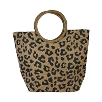 Magid Leopard Print Straw Circle Handle Packable Large Tote