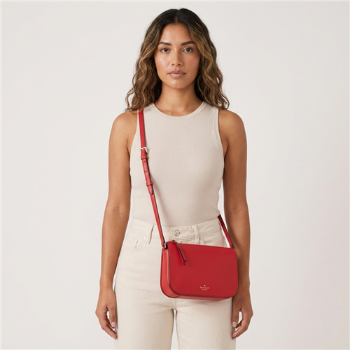 Kate Spade Red Pebbled Leather Crossbody Handbag, Vibrant Small Shoulder Bag For Women With Top Zip Closure Adjustable Long Strap Purse Gold Hardware Boutique Satchel Designer Pouch
