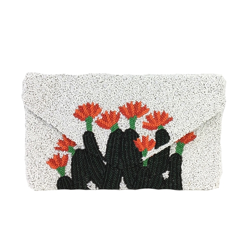 Clutch Me By Q Cactus Flower Beaded Envelope Clutch
