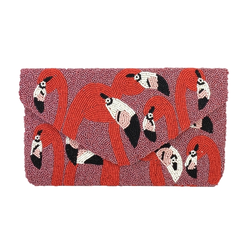 Clutch Me By Q Flamingo Head Pop Art Beaded Envelope Clutch
