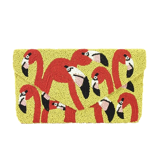 Clutch Me By Q Flamingo Head Pop Art Beaded Envelope Clutch