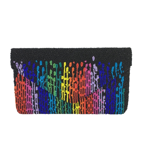 Clutch Me By Q Rainbow Paint Drips Beaded Envelope Clutch