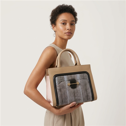 Jason Wu Designer Leather Satchel with Exotic Genuine Watersnake Panels, Convertible Top Handle Crossbody Bag
