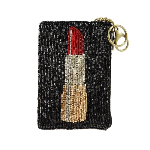 Mary Frances Touch Up Lipstick Beaded Zip Coin Purse