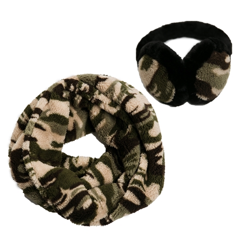 Camouflage Sherpa Fleece Infinity Scarf & Earmuff 2 PC Set