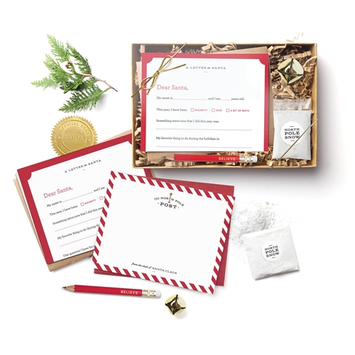 Santa Letter 12 PC Kit Letters To & From Santa, Official Santa Seals, Bag of Snow, Jingle Bell & Mini Pencil