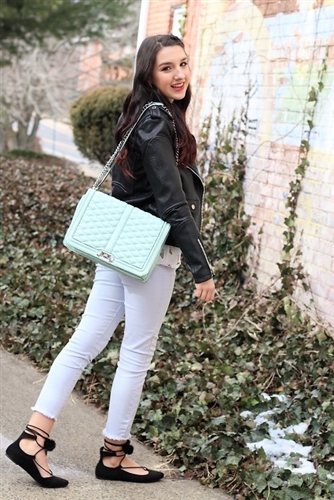 Rebecca Minkoff Borsa A Traversa Pelle Chevron Trapuntata Love Flap - Metallo Pistola - Foto 5