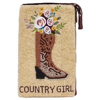 Country Girl Boho Boots Club Bag Beaded Phone Crossbody