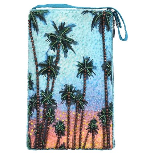 Sunset Palm Trees Club Bag Beaded Phone Crossbody