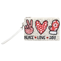 Peace Love Christmas Cheer Beaded Holiday Mingle Wristlet